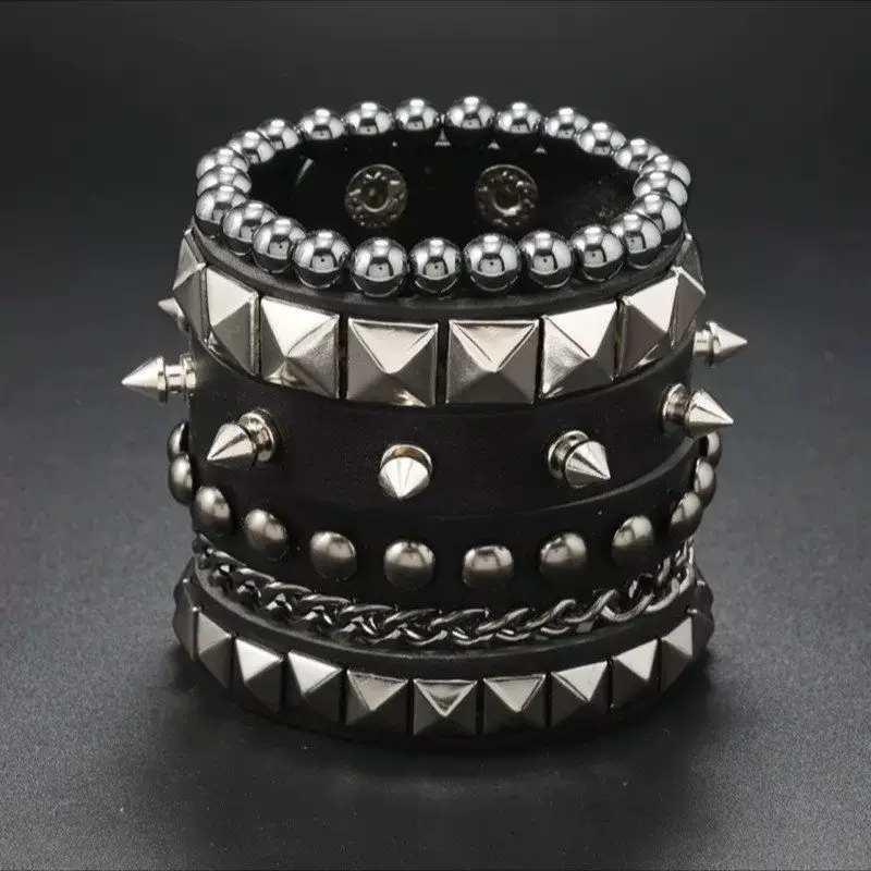 European and American New Style Multi-Layer Punk Chain Bracelet Men's Personalized Bracelet Wristband Hip-Hop Studded Bracelet Accessories QC photo from TAOBAO on Qualit.ly