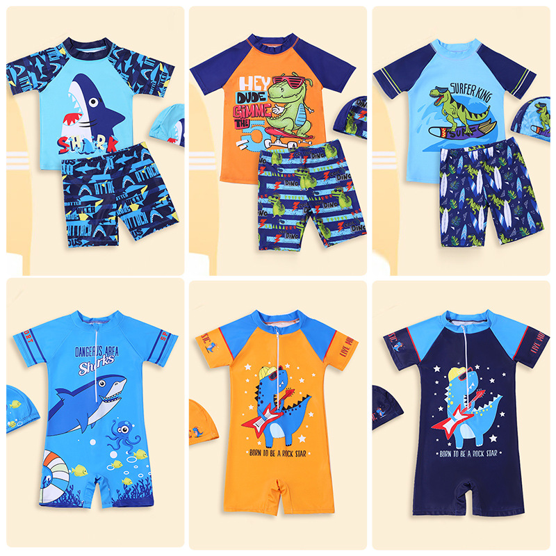 New Children's Swimwear Boys Split Cartoon Cute Boys Summer Sun Protection Small and Medium-sized Children's Surf Vacation Swimwear Batch