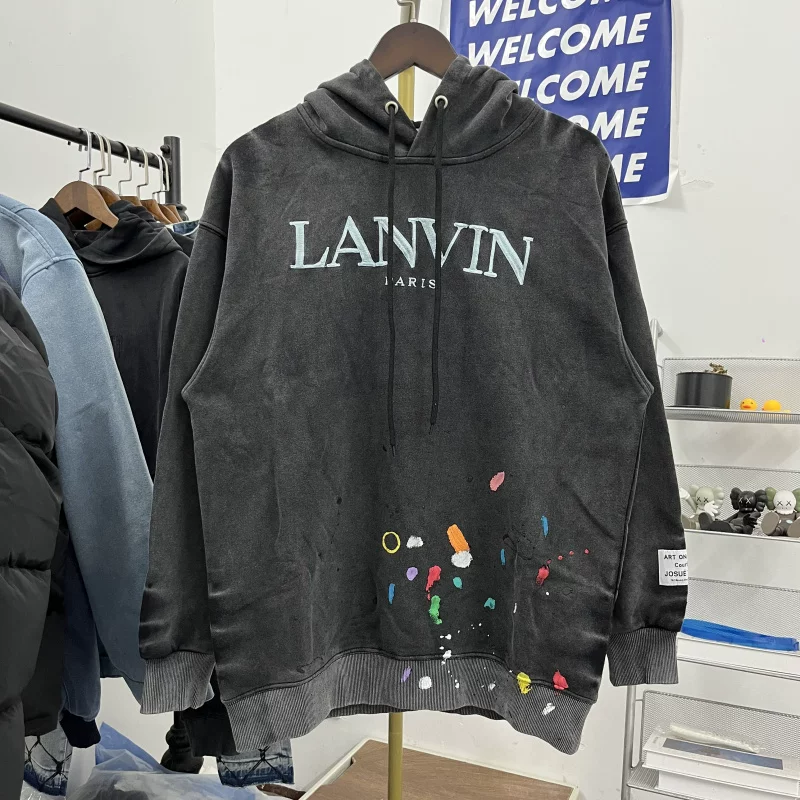 Gallery Dept Trendy Brand New Collaboration Retro High Street Washed Distressed Splatter Graffiti Hooded Sweatshirt
