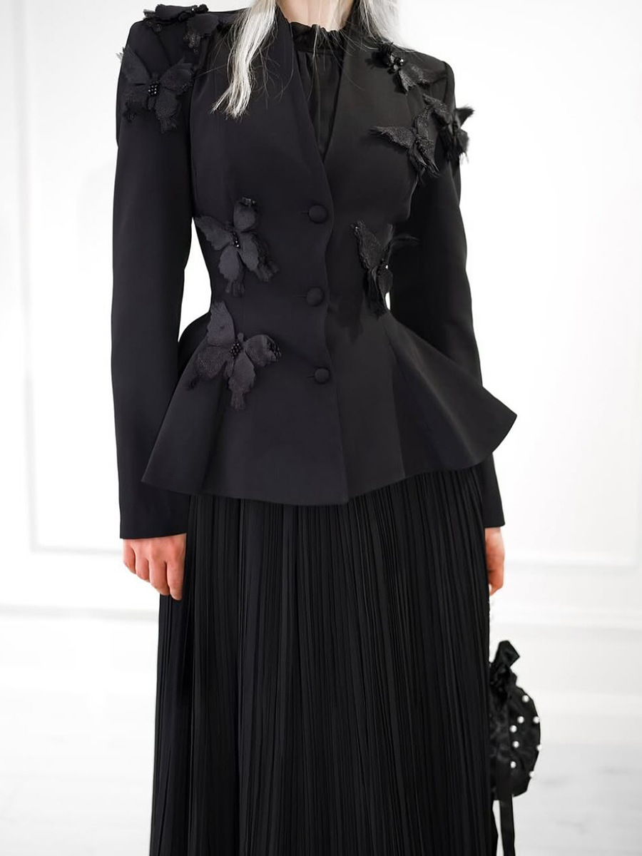 2026 Spring New Elegant Commuter Outfit Versatile Loose Fit Three-Dimensional Floral Ruffle Long Sleeve Dress Set