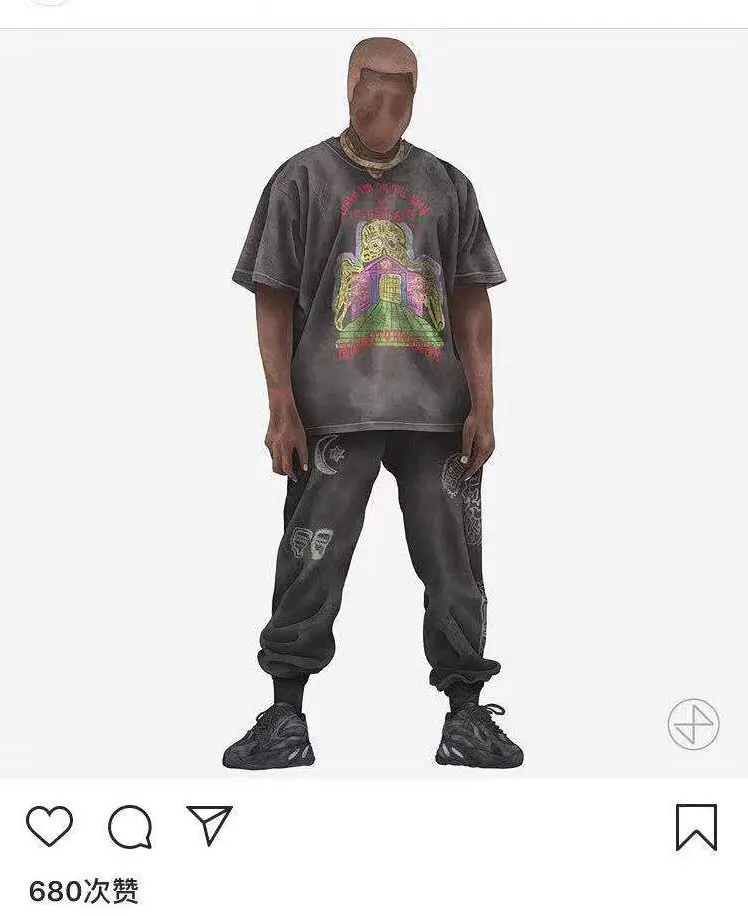 European and American Washed Vintage Short-Sleeved T-Shirt for Men, Kanye Hip-Hop Album Style Loose Tee