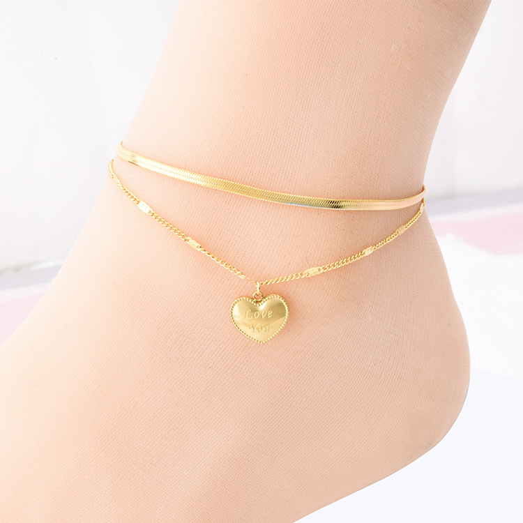 European and American explosions double-layer anklet titanium steel love letter jewelry net red with non-fading anklet beach women wholesale