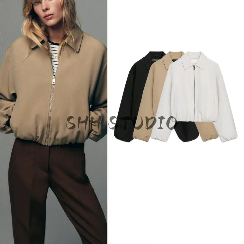 Autumn New Women's Clothing European and American Long-Sleeved Lapel Zipper Puffy Jacket 8372246 8372026