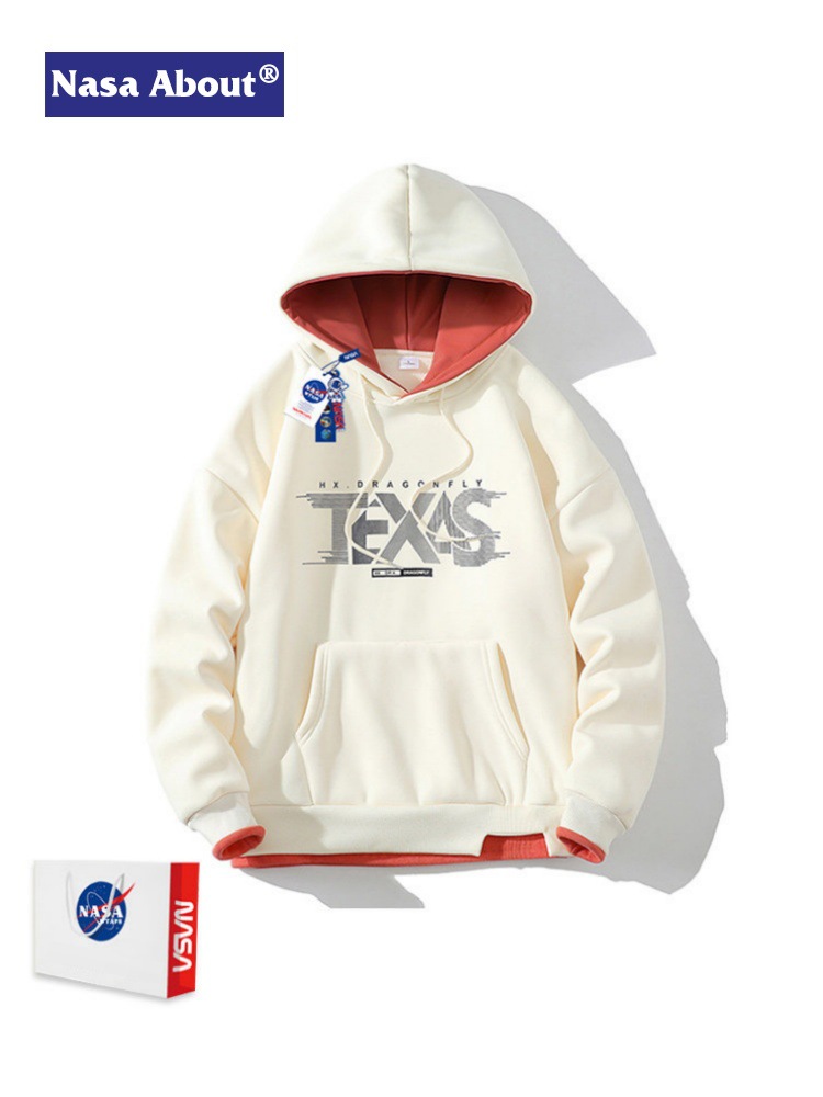 Nasa about Flagship Store Heavyweight Hooded Sweatshirt for Men, Spring and Autumn Trendy Brand Loose Fit Versatile Jacket for Teenagers