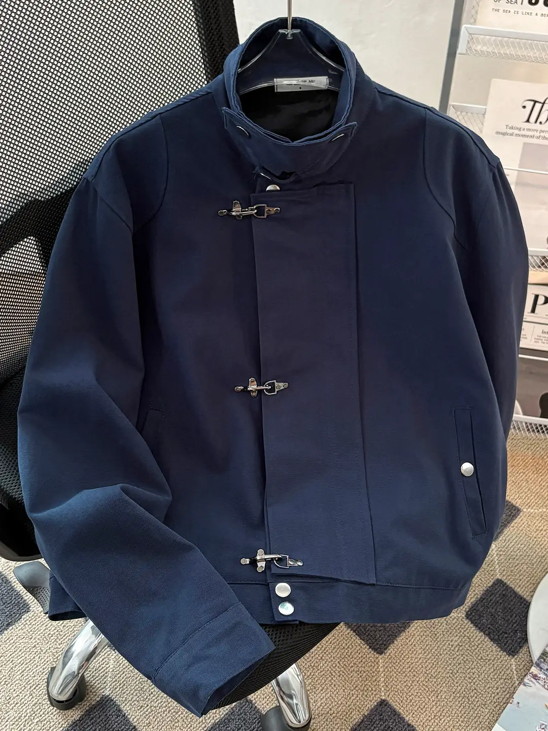American Retro Airplane Buckle Work Jacket for Men, New Autumn Vintage Trendy Brand Loose Distressed Short Jacket