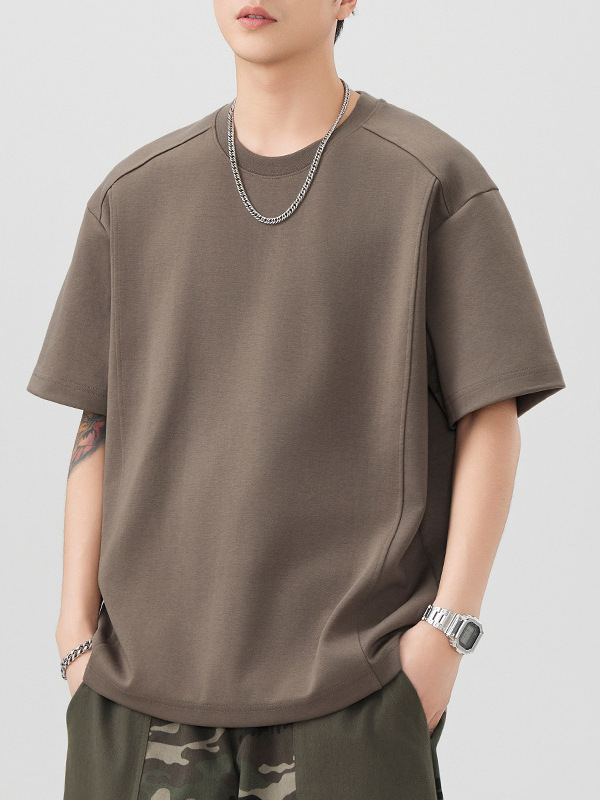 Ming Ge | Japanese Retro Fashion Brand Stitching Crewneck Top Men's Summer New Loose Casual Solid Color Short Sleeve T-shirt