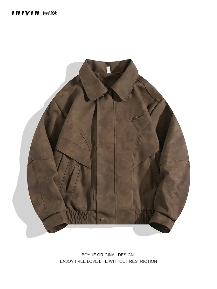 Boyue Tie-Dye Leather Jacket American Retro Brown Short Motorcycle Handsome High-End Jacket for Men and Women
