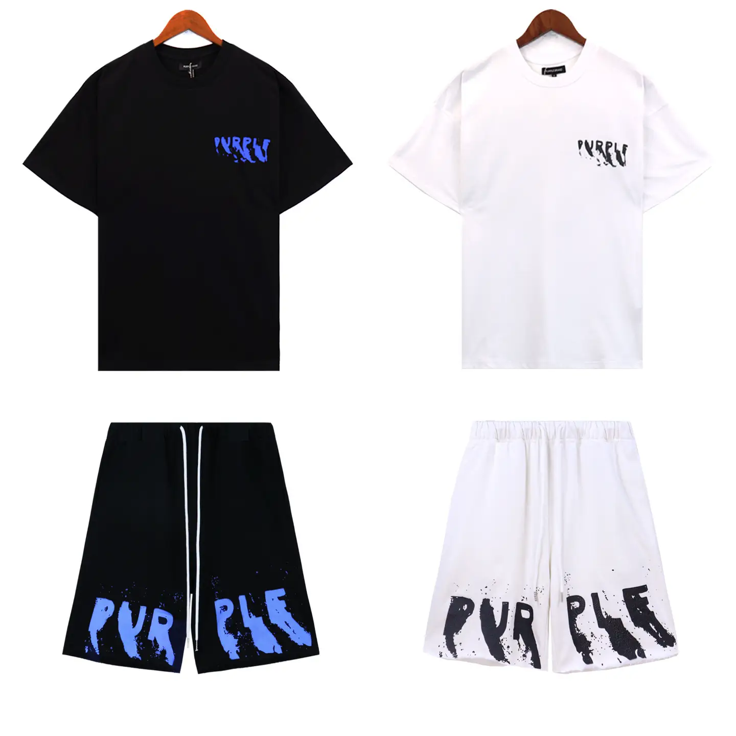 Real Shot of Purple Patchwork Logo Letter Slogan Short-Sleeved T-Shirt Summer Pure Cotton Printed Round Neck Half-Sleeve