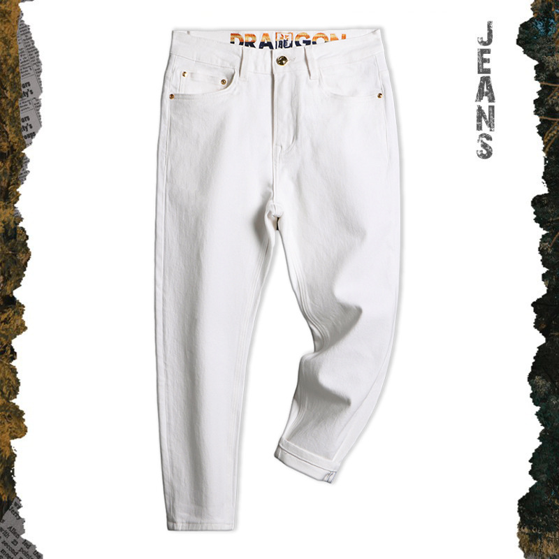 8800# plus size Men's Fall/Winter New White Dragon Three-proof Jeans Men's Loose Joker Stretch Nine-point Leg Pants