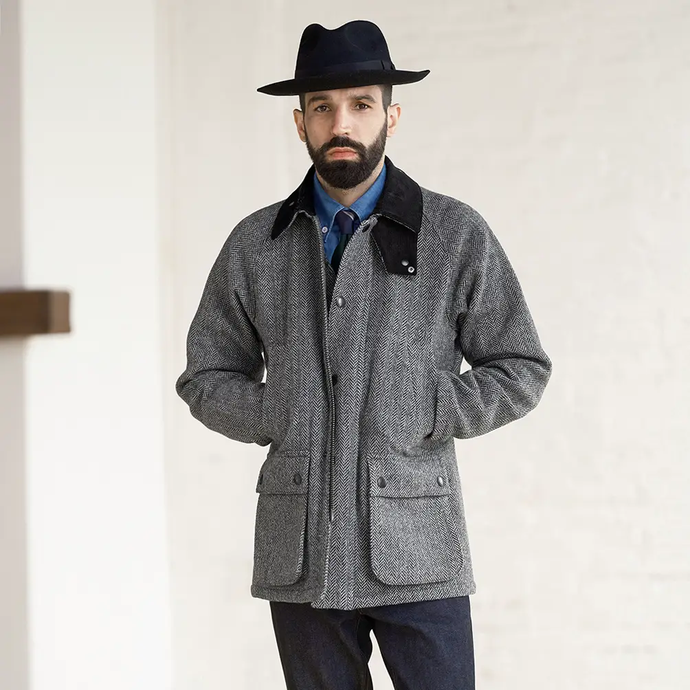 Abbey Road British Retro Herringbone Tweed Wool Tweed Barber Loose Cold-Proof Quilted Coat Outwear