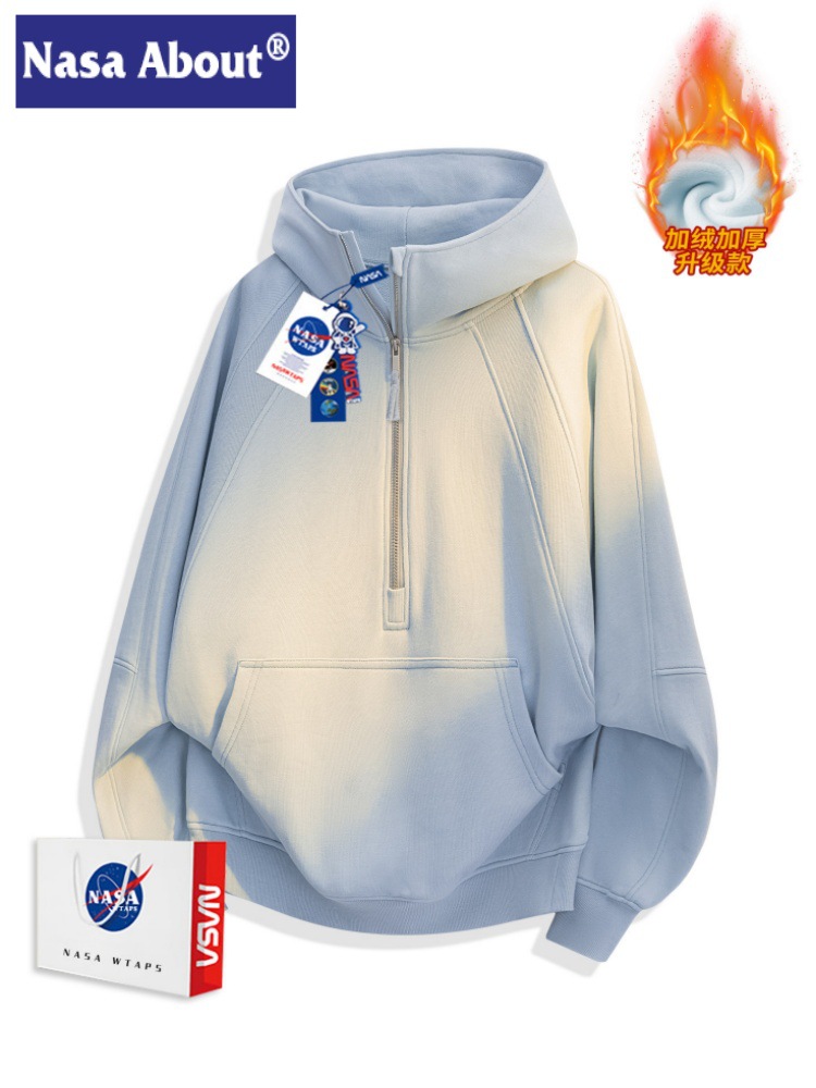 Nasa about Bear Patchwork Crewneck Sweatshirt for Men, Autumn Trendy American Style Loose Casual Versatile Pullover Top