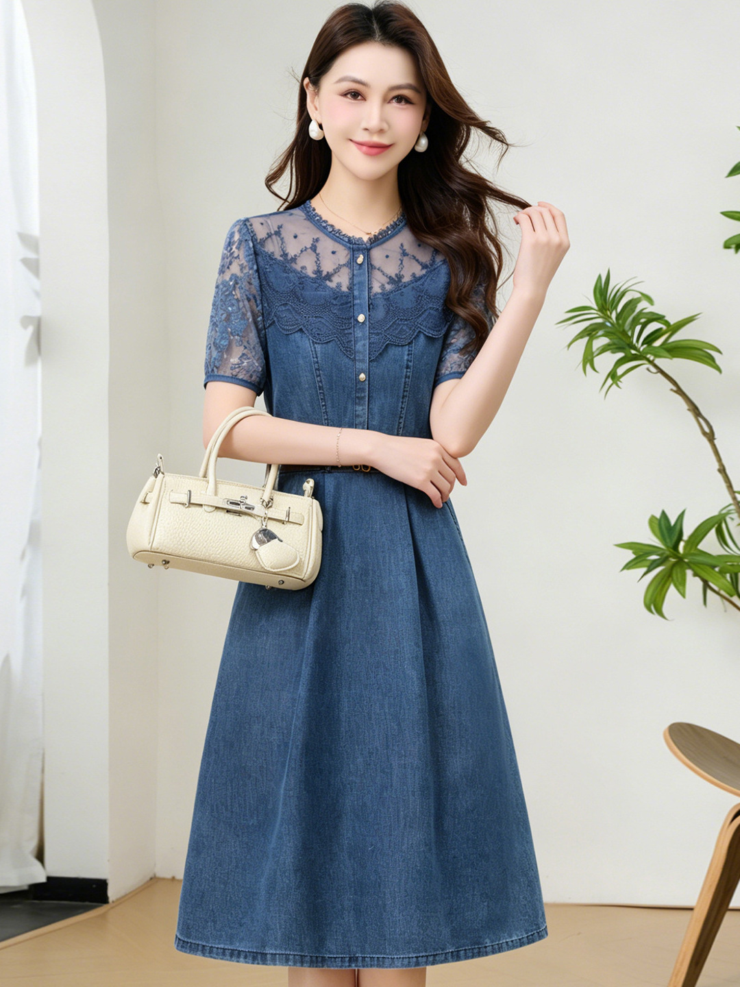 Trendy French-Style Denim Dress for Women, 2026 Summer New Model, Elegant Slim-Fit Mid-Length Women's Fashion Dress