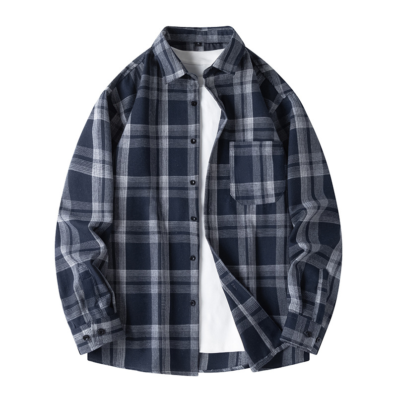 2024 Plaid Spring New Shirt Trendy Plaid Style Casual Breathable Long Sleeve Jacket Teenager Men's Top