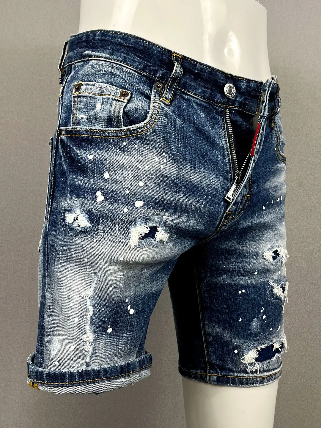 【Runs Small by 1 Size】 D2 Skinny Denim Shorts for Men Dsquare Designer Street Fashion European and American Style