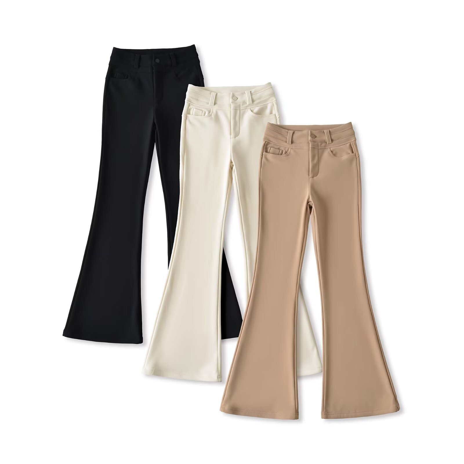 Khaki Fleece-Lined Flared Pants for Women 2026 New Autumn and Winter High-Waisted Slimming Hip-Line Flattering Slightly Flared Trousers