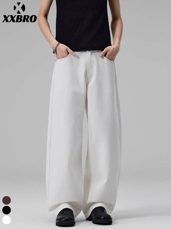 Muxi Clothing # Spring Basic Casual Jeans, Versatile Loose-Fitting Slightly Tapered Floor-Length Wide-Leg Pants, Unisex.