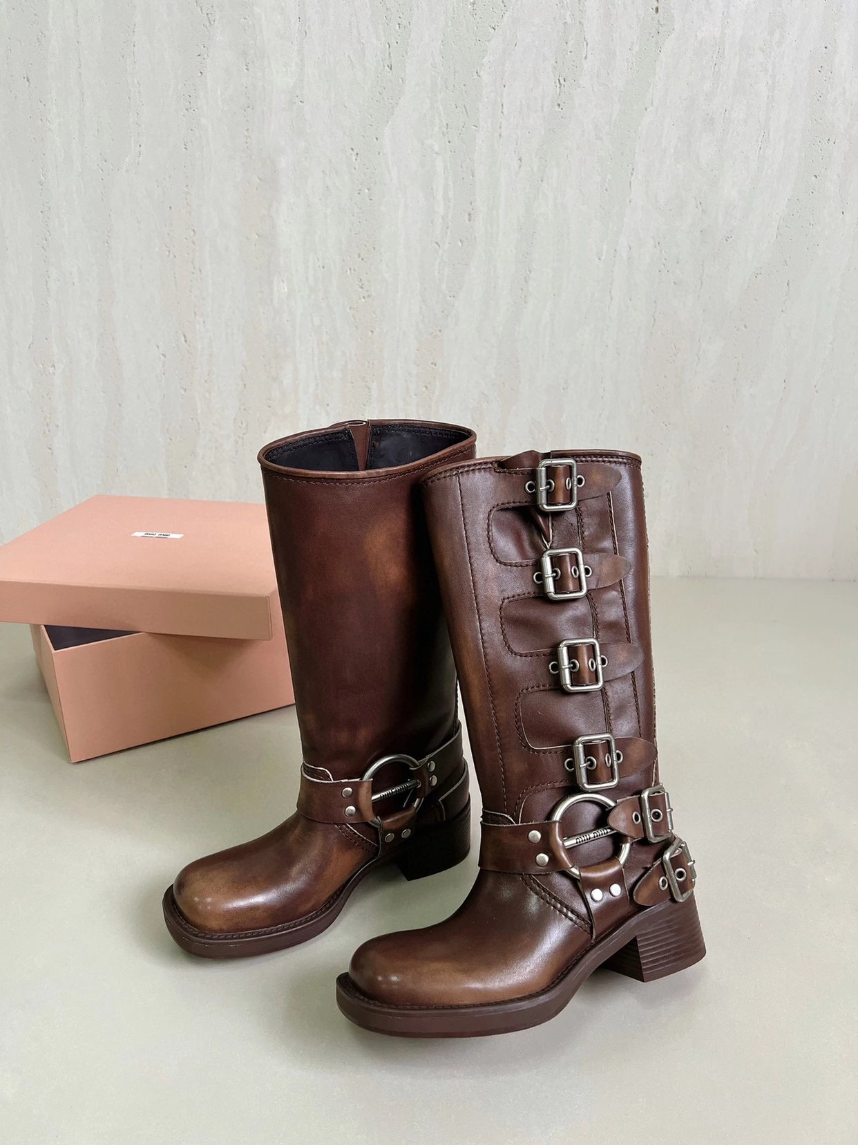 Miu Miu Buckled Leather Boots
