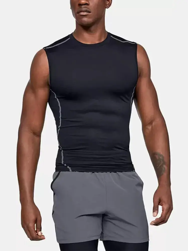 Men's Tight-Fitting Sports Vest Basketball Running Track and Field High-Elastic Training Top Sweat-Absorbent Quick-Drying Fitness Sleeveless Shirt