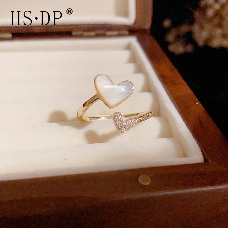 Sweet and Cute High-end Light Luxury Shell Loving Heart Opening Ring Women's Personality Fashion Trend Cold Style Hand Jewelry