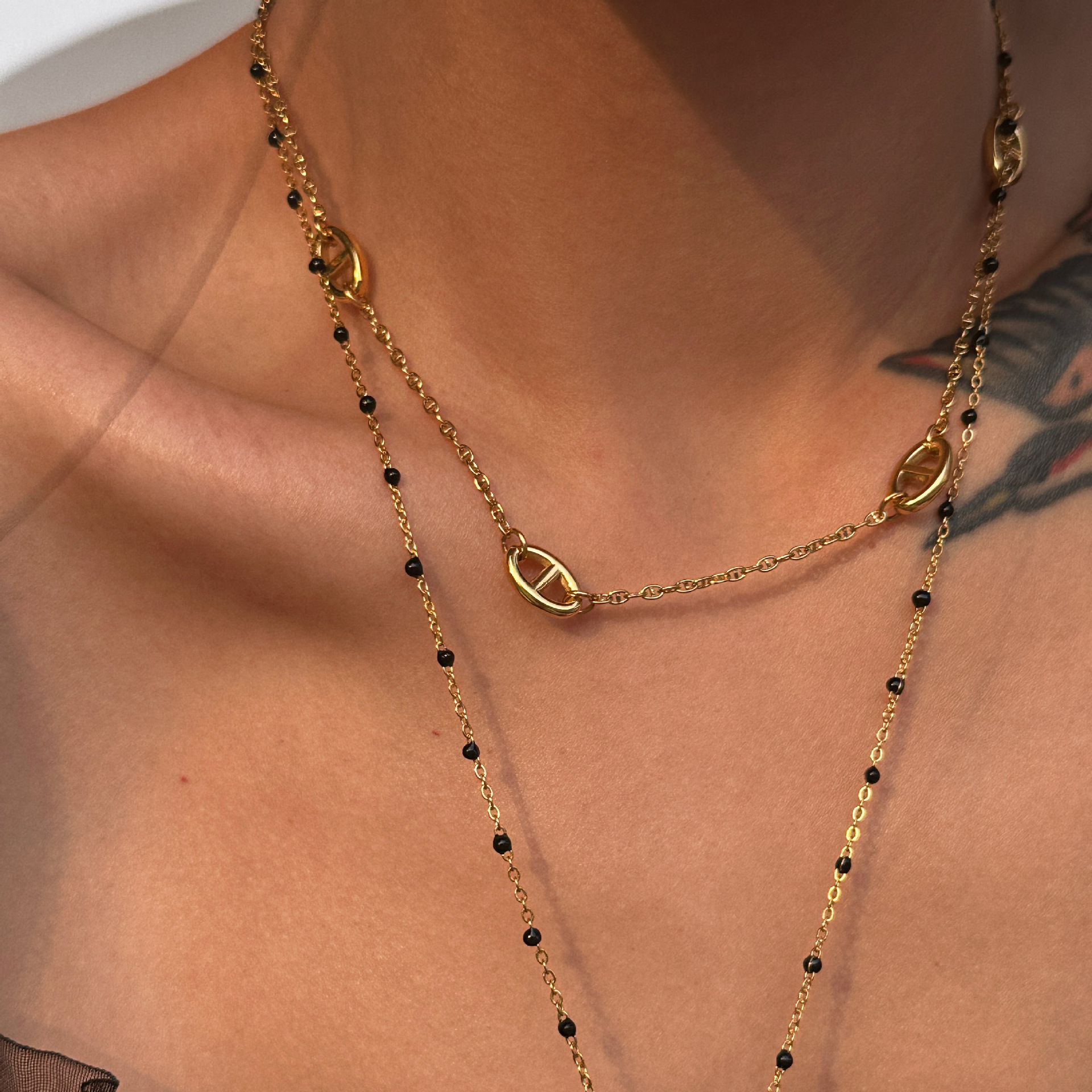 Dazan Pig Nose Jewelry European and American Cross-Border 18K Gold Fashion Retro Ins Titanium Steel Layered Style Japanese Chain Necklace