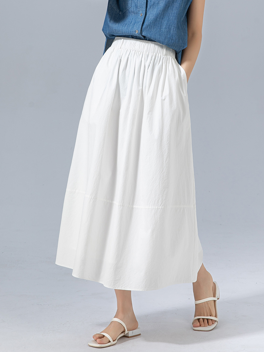 Xinge Stitching Design White Skirt Women's Summer New Arrival Slimming Mid-Length A- Line Hip Covering Umbrella Skirt