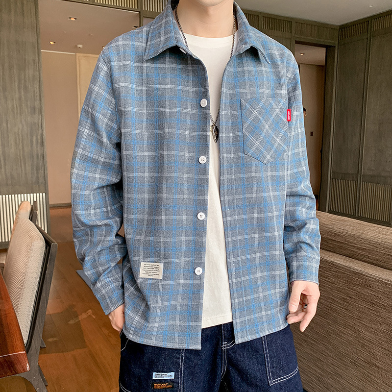 2024 Autumn Long Sleeve Plaid Shirt for Men, Trendy Loose Fit Versatile Outerwear with a High-End Feel, Suitable for Layering