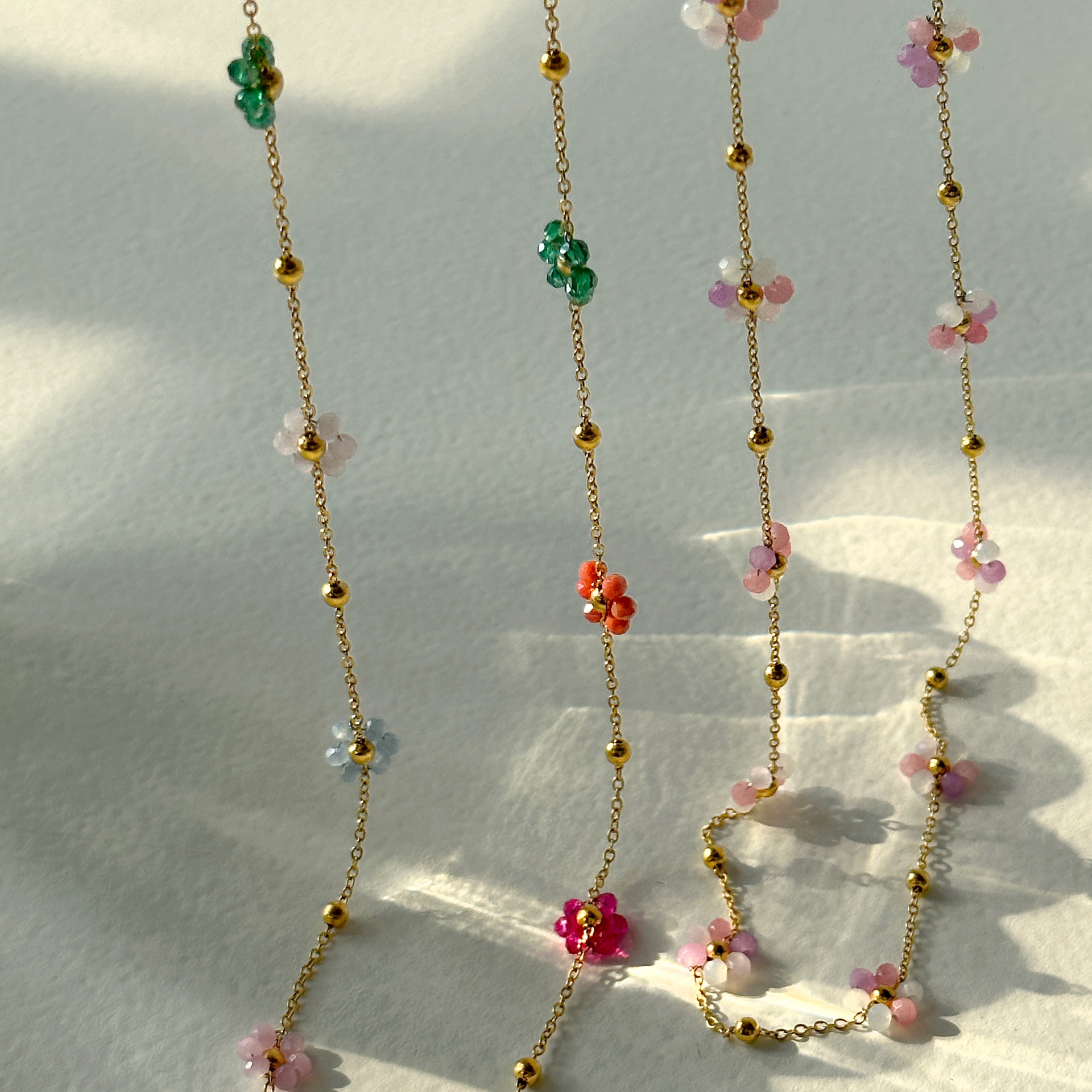 Dazan Cute and Sweet Style Jewelry Wholesale Fashion Titanium Steel Colorful Pink Flower Necklace Waist Chain Anklet Set