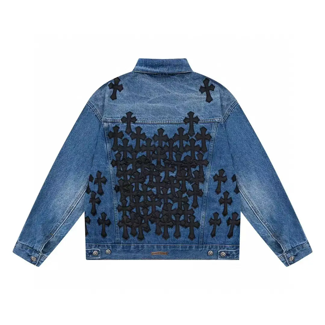 23Ss Correct Version of Chrome Hearts Gradient Washed Leather Denim Jacket Couple Style
