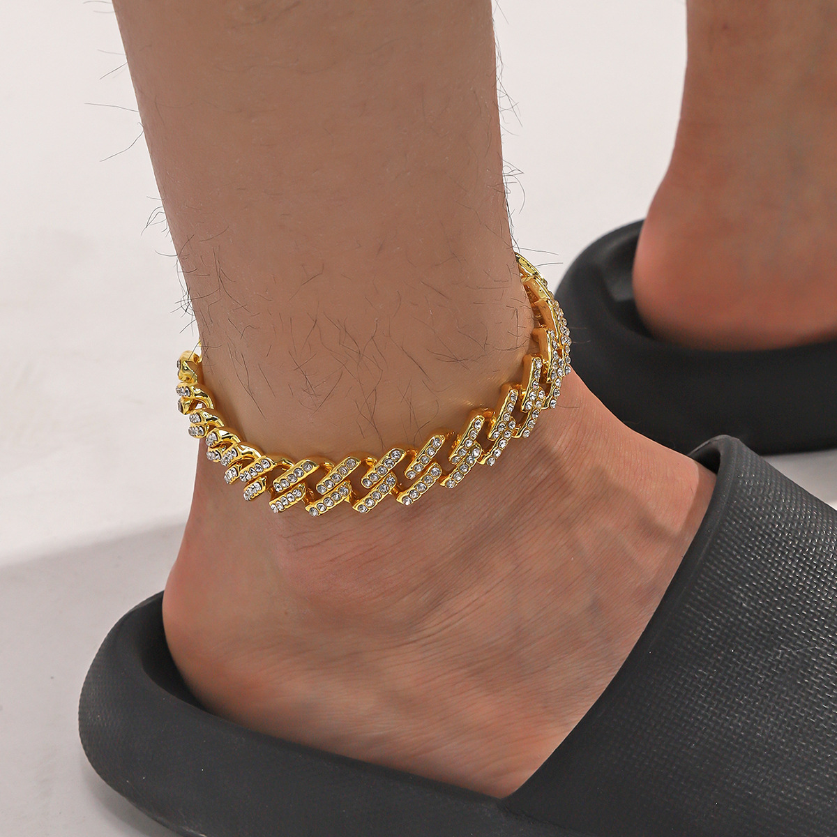 European and American Explosions Trend Diamond-encrusted Hip-hop Cuban Chain Anklet Jewelry Hip-hop Diamond Single Row Diamond Anklet
