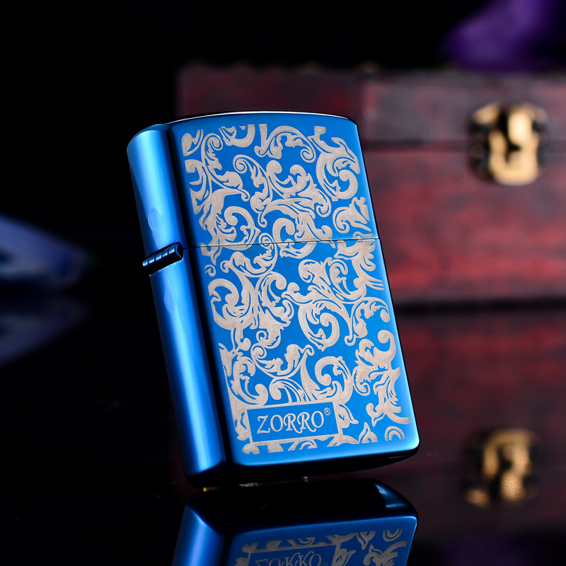 Authentic Hong Kong ZORRO ZORRO Kerosene Lighter Windproof Blue Ice Black Ice Laser Carving Fugui Tang Cao Wholesale