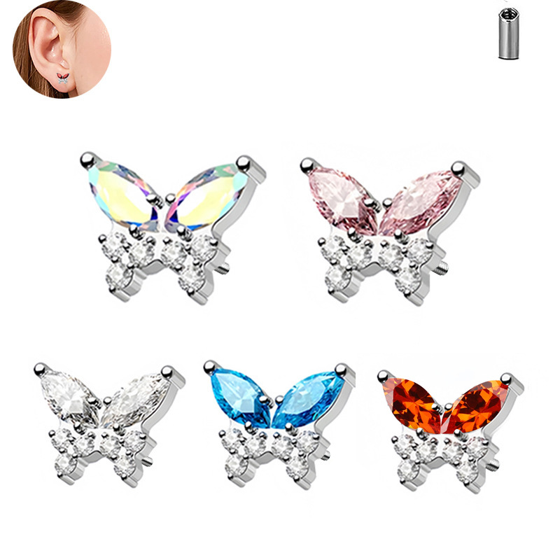 Cross-Border Jewelry Accessories Butterfly-Shaped Piercing Earrings Lip Nails Nose Nails Ear Bone Nails Accessories Piercing Jewelry