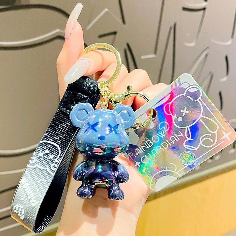 Creative cartoon resin gradient graffiti bear key chain fashion car key chain cute bag small ornaments