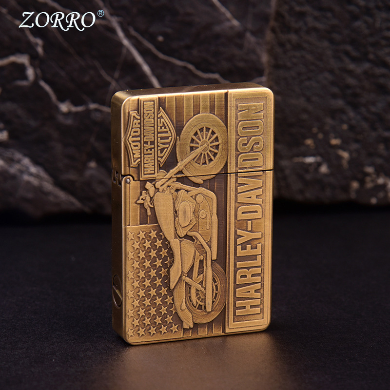 Zorro Zorro Brass Whole Copper Engraving Relief Thin Armor Harley Armor Langsheng Kerosene Lighter Zl8 Relief