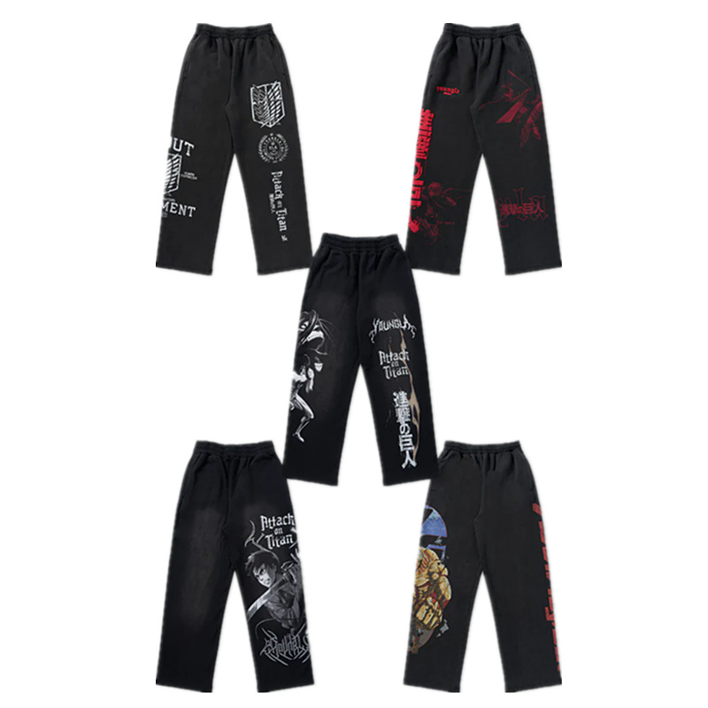 YOUNGLA New American Sports Pants Gym Bodybuilding Running Training Pants Cotton Trousers with Trill Print Wide Leg