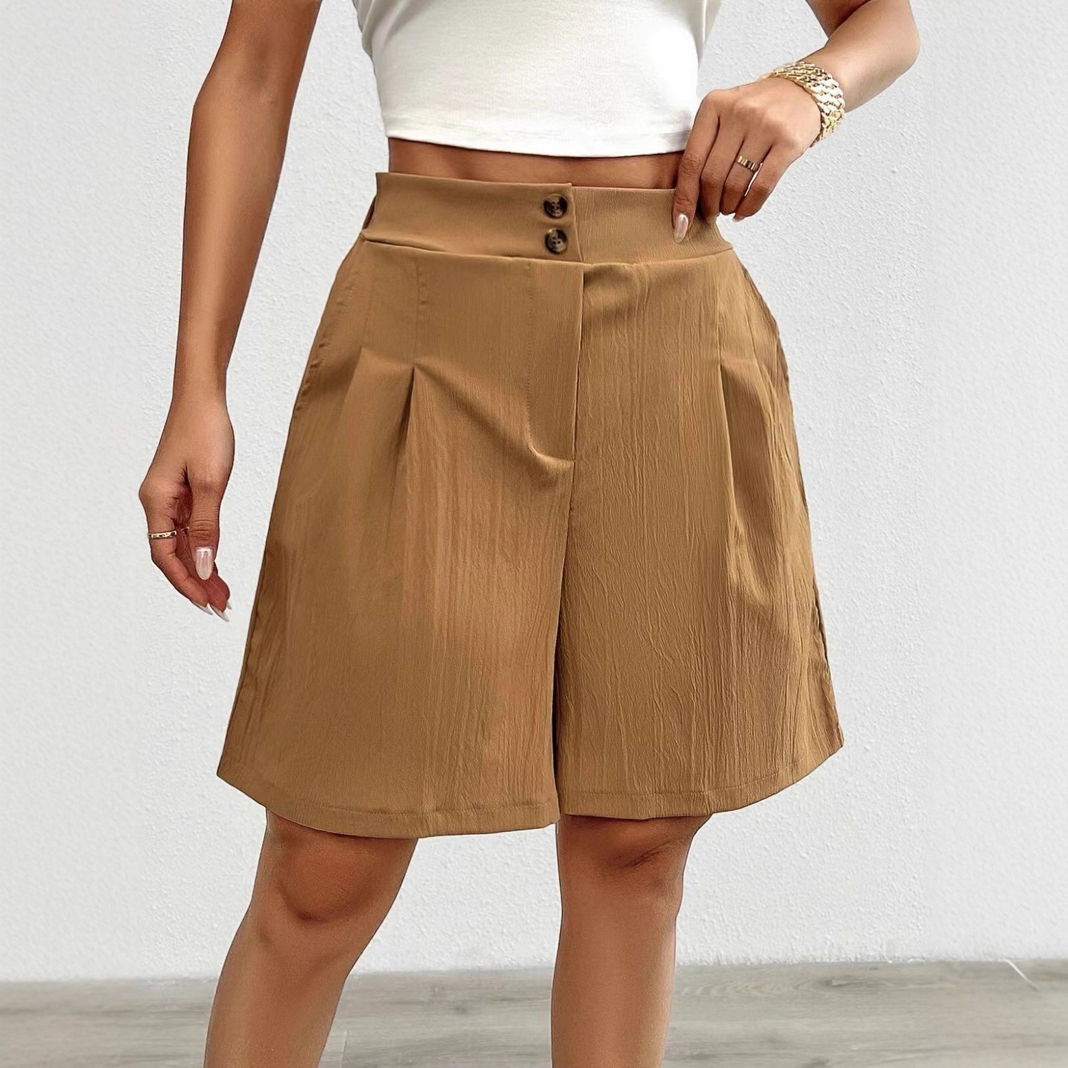 2025 Amazon Tk New Summer Style Loose Pants Wide-Leg Pants European and American Casual Women's High-Waisted Wide-Leg Shorts