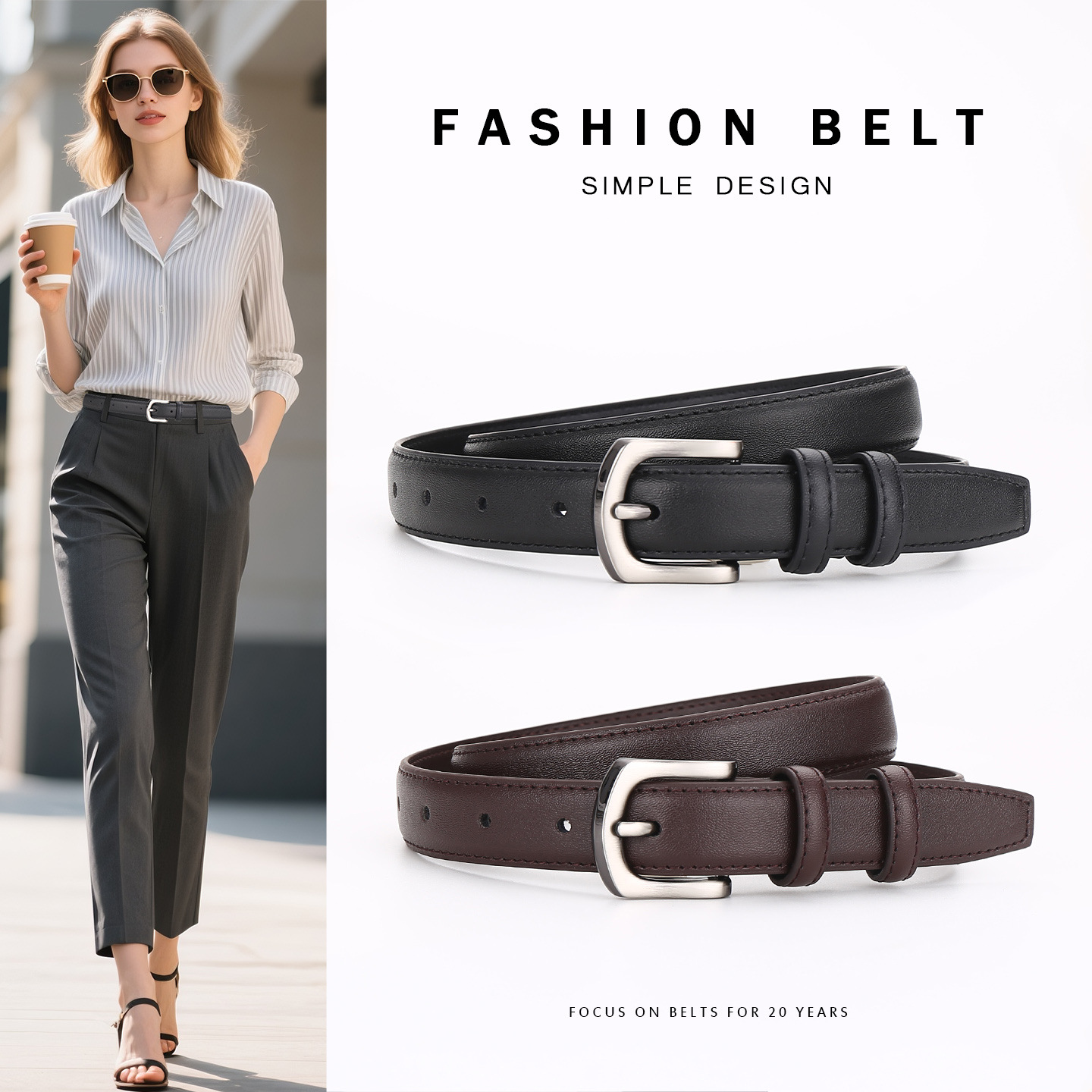 Women's Versatile Decorative Genuine Leather Vintage Belt, High-End Trendy Jeans Belt, Fashionable Belt