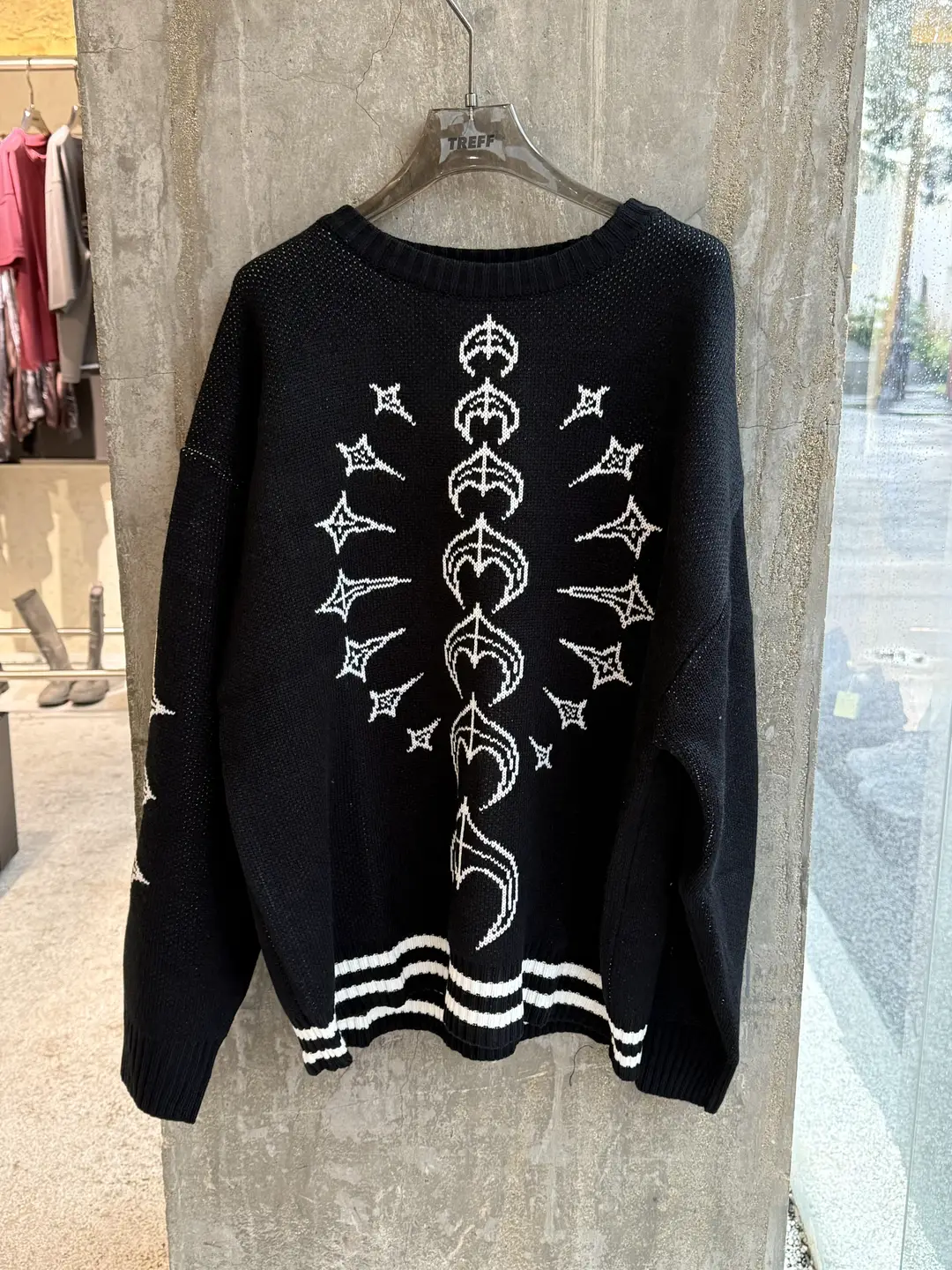 Thug Club Star and Moon Jacquard Color-Blocked Striped Logo Knitwear American Casual Loose Couple Trendy Sweater