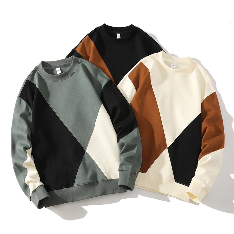 Color matching sweater men's spring and autumn fashion brand round neck top clothes loose long sleeve T-shirt Men's Light familiar inner sweater
