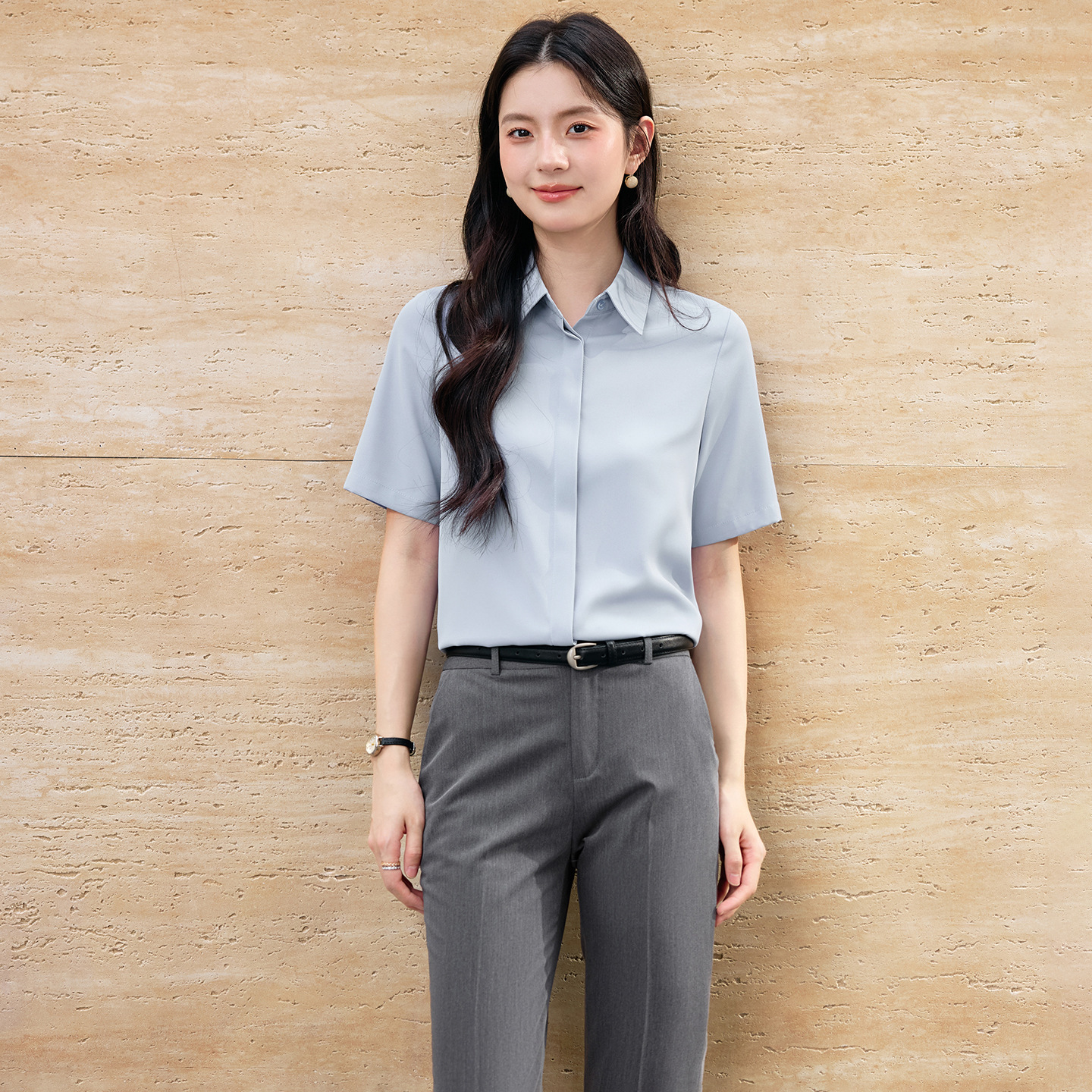 Blue Short-Sleeved Shirt for Women Summer 2026 New Professional Work Clothing Top College Student Interview Formal Shirt Suit