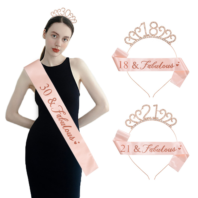 New Birthday Digital Hair Band Shoulder Strap Rose Gold Set Courtesy Belt 18 21 30 40 50 60 70 Years Old