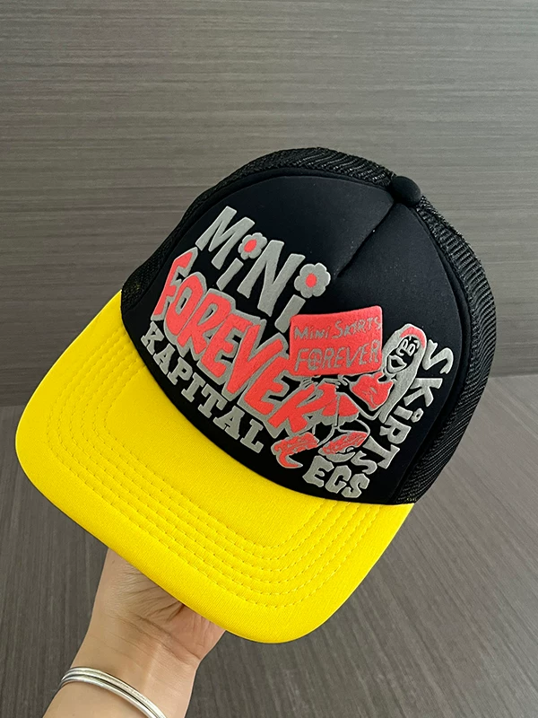 American-Style Patch Letter Print Trucker Hat Mesh Cap Retro Truck Foto QC de TAOBAO na Qualit.ly