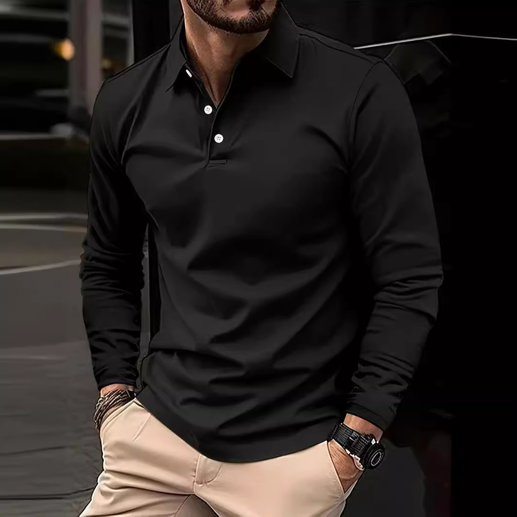 Cross-border Amazon Polo Shirt with Buckle European and American Men's Daily Casual Laps Long Sleeve Polo Suit