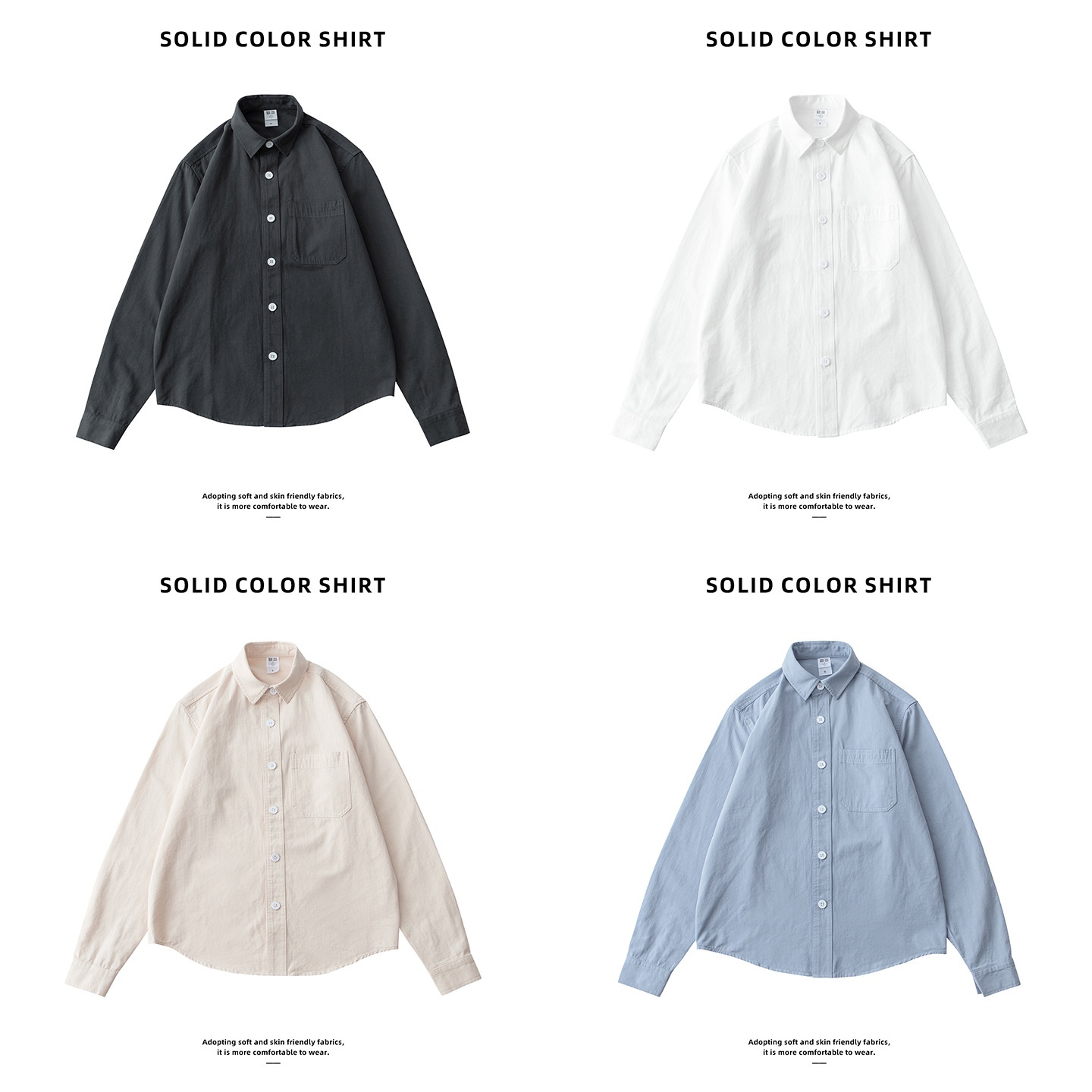 American Style Pure Cotton Long-sleeved Shirt Men's Autumn Work Commuter High-grade British Style Casual Solid Color Lapel Men's Shirt