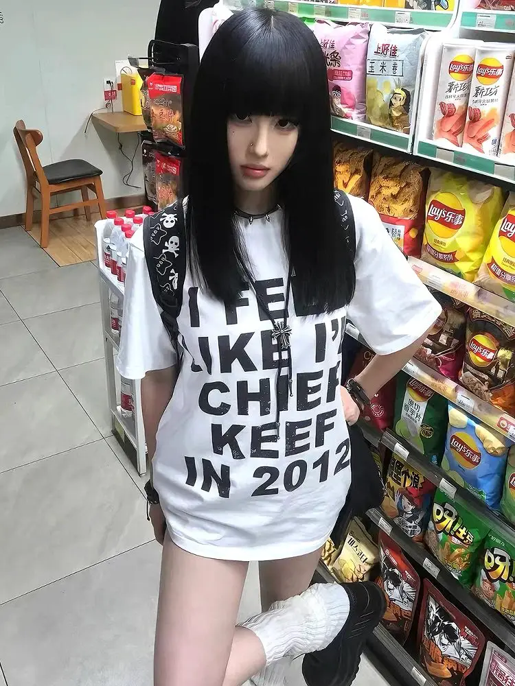 Ifeellikechiefkeef2012 Distressed Slogan Half Watermark 280g Heavy Short-Sleeved Vintage T-Shirt