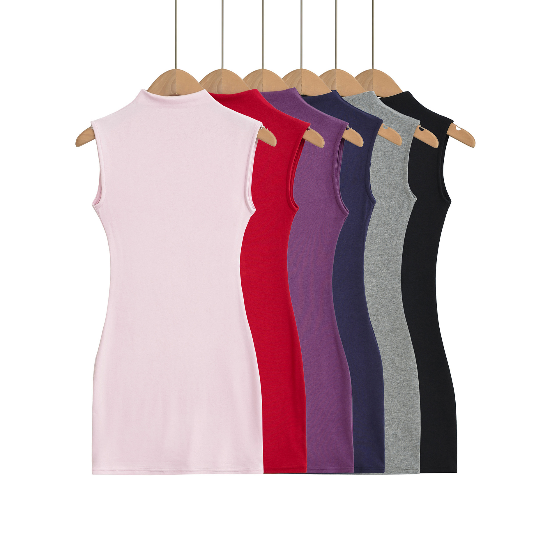 European and American Style Sleeveless Half-High Collar Dress for Women, New Summer Slim-Fit Hot Girl Knit Tight-Fitting Mature Short Bodycon Dress