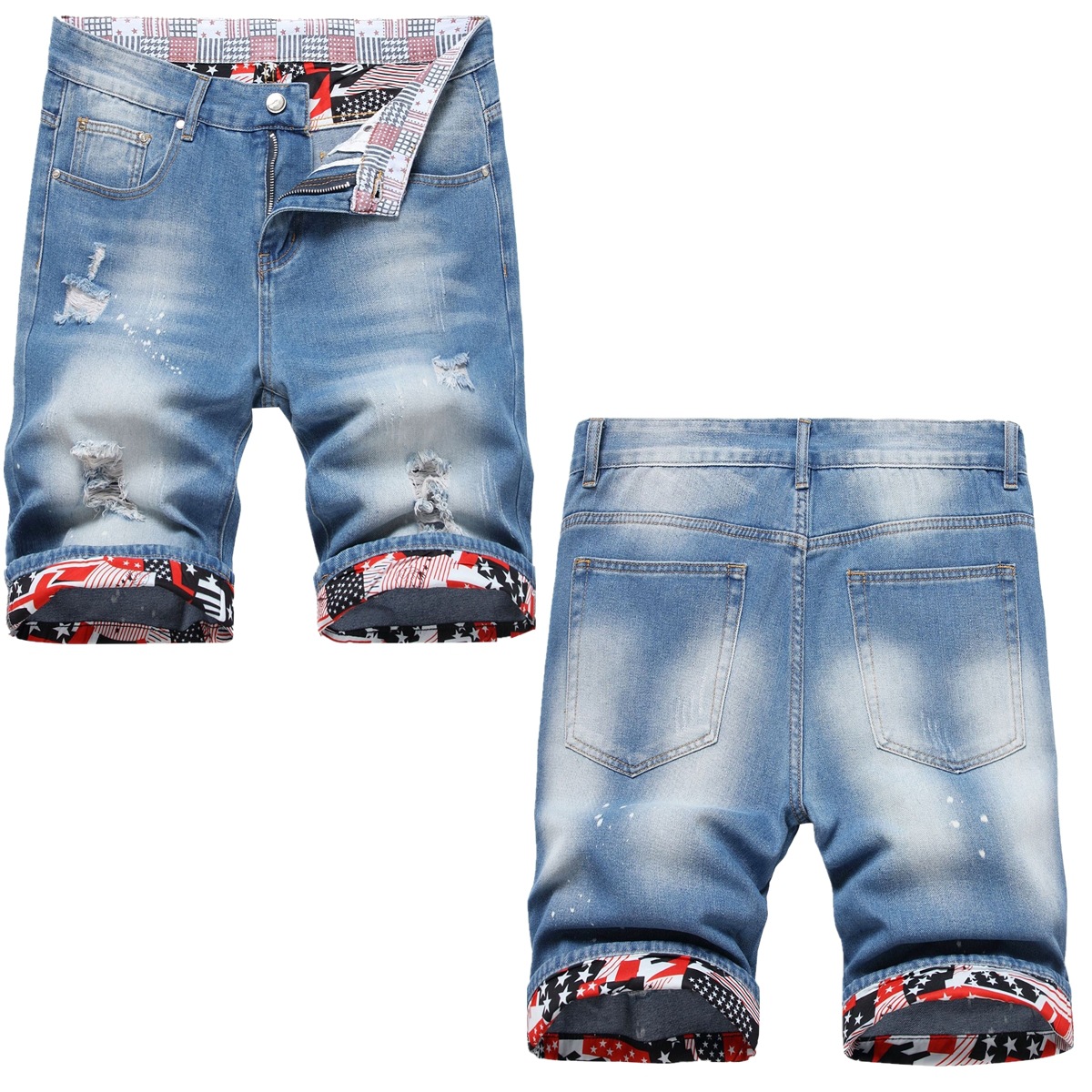 In-Stock Summer Thin Ripped Men's Denim Shorts, Fashionable Straight-Cut Mid-Waist Shorts