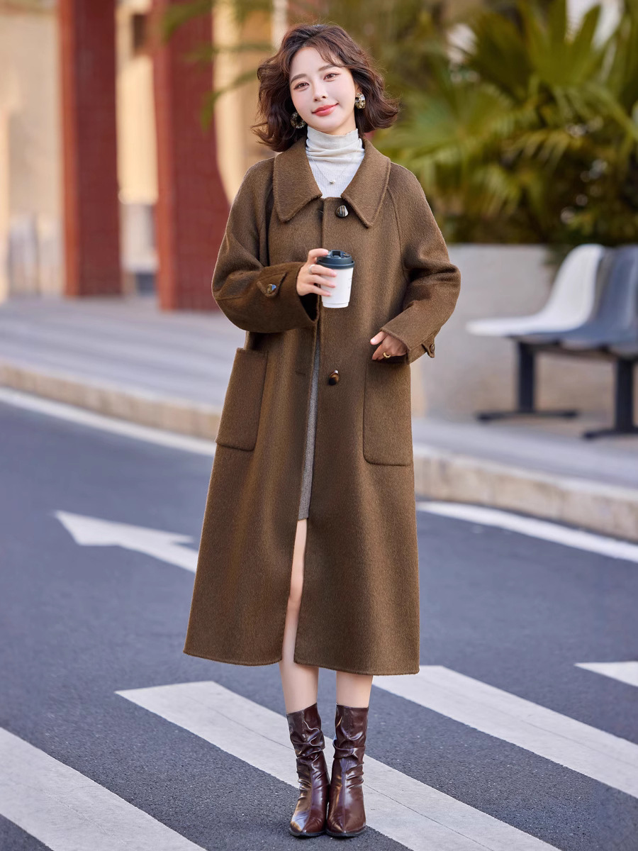Double-sided Wool Coat Women's Autumn and Winter 2024 New Elegant All-match Mid-length Slim 100% Wool Coat