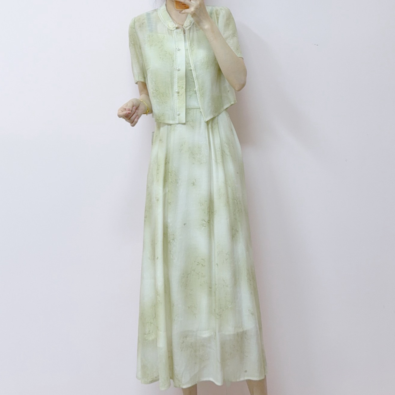 2026 Summer New Brand Boutique Han-Style Fashion Versatile Short-Sleeve Top + Camisole Dress Two-Piece Set 129