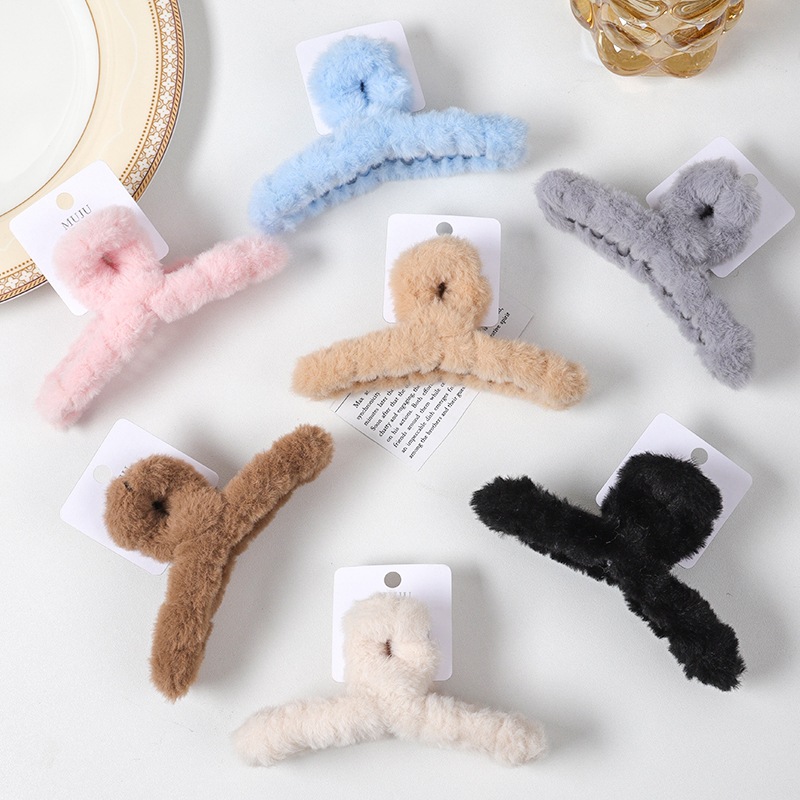 13cm extra-large plush grip clip multi-volume advanced sense tag card hairpin sweet imitation rabbit fur shark clip