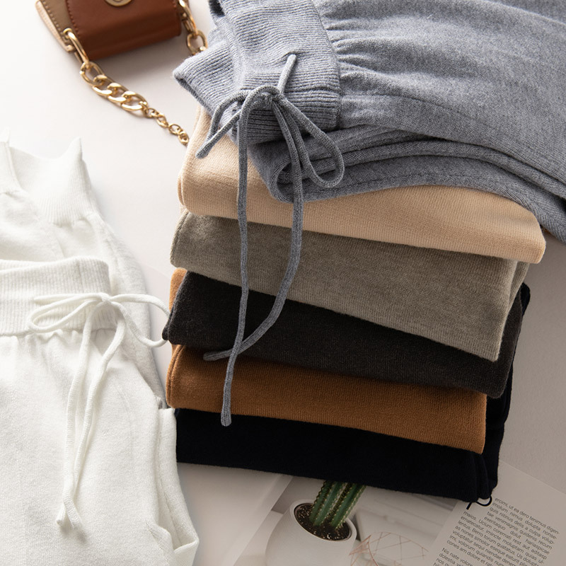 Fine wool-like knitted pencil pants women's high waist stretch drawstring radish harem smoke tube pencil pants loose casual